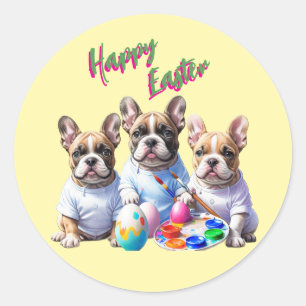 Französische Bulldogge Happy Easter French Bulldog Classic Round Sticker