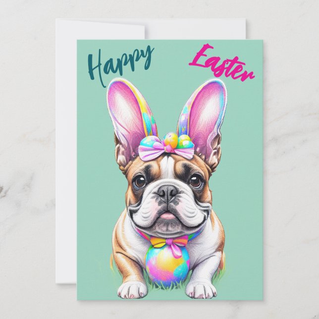Französische Bulldogge Happy Easter French Bulldog Holiday Card (Front)
