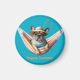 französische Bulldogge Happy Summer auf Hängematte Magnet