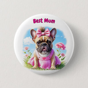 Französische Bulldogge Hündin mit Haarschleife 6 Cm Round Badge