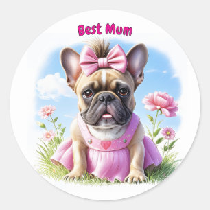 Französische Bulldogge Hündin mit Haarschleife Classic Round Sticker