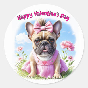 Französische Bulldogge Hündin mit Haarschleife Classic Round Sticker