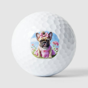 Französische Bulldogge Hündin mit Haarschleife Golf Balls