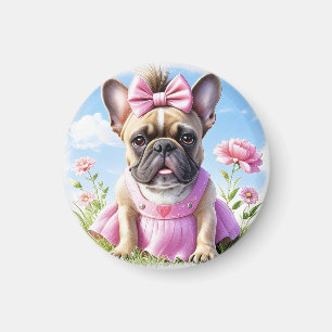 Französische Bulldogge Hündin mit Haarschleife Magnet