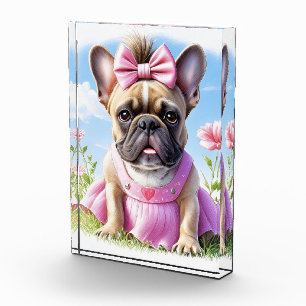 Französische Bulldogge Hündin mit Haarschleife Photo Block