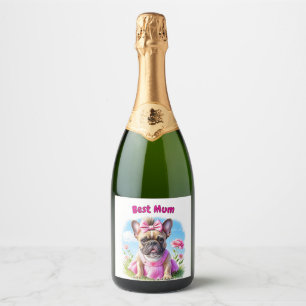 Französische Bulldogge Hündin mit Haarschleife Sparkling Wine Label