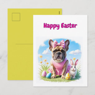 Französische Bulldogge Hündin mit Osterhase Holiday Postcard