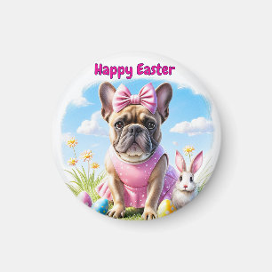 Französische Bulldogge Hündin mit Osterhase Magnet