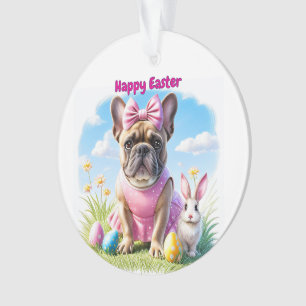 Französische Bulldogge Hündin mit Osterhase Ornament