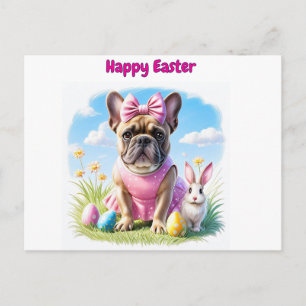 Französische Bulldogge Hündin mit Osterhase  Postcard