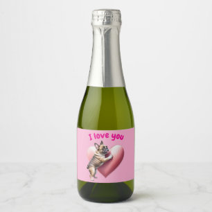 Französische Bulldogge I love you Sparkling Wine Label