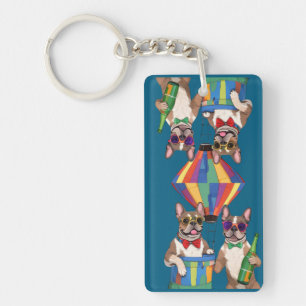 französische Bulldogge im Heißluftballon Key Ring