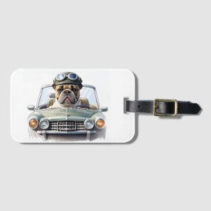 französische Bulldogge im Oldtimer Luggage Tag