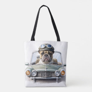 Französische Bulldogge im Oldtimer Tote Bag