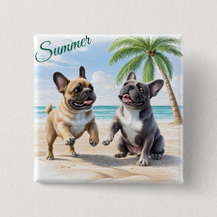 französische Bulldogge im Sommer 15 Cm Square Badge