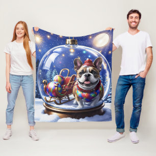 Französische Bulldogge in Weihnachtskugel Fleece Blanket