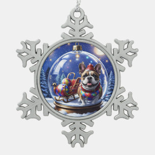 Französische Bulldogge in Weihnachtskugel Snowflake Pewter Christmas Ornament