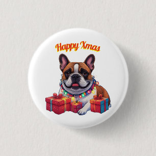 Französische Bulldogge Lichterkette Weihnachten 3 Cm Round Badge