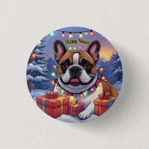 Französische Bulldogge Lichterkette Weihnachten 3 Cm Round Badge
