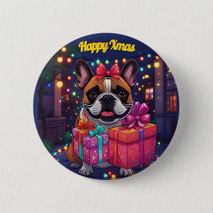 Französische Bulldogge Lichterkette Weihnachten 6 Cm Round Badge