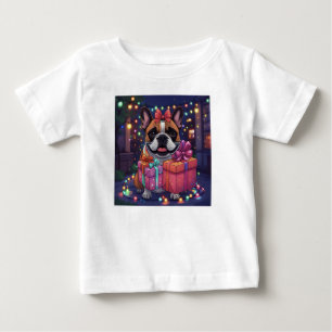 Französische Bulldogge Lichterkette Weihnachten Baby T-Shirt
