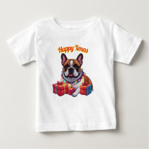 Französische Bulldogge Lichterkette Weihnachten Baby T-Shirt