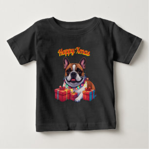 Französische Bulldogge Lichterkette Weihnachten Baby T-Shirt