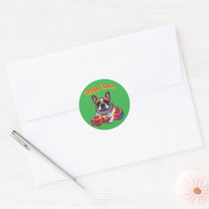 Französische Bulldogge Lichterkette Weihnachten Classic Round Sticker