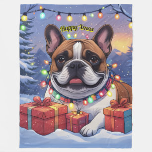 Französische Bulldogge Lichterkette Weihnachten  Fleece Blanket