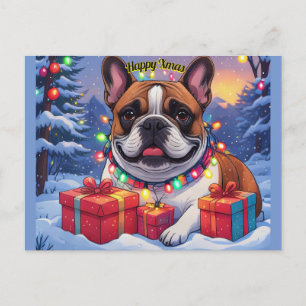 Französische Bulldogge Lichterkette Weihnachten Holiday Postcard