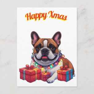 Französische Bulldogge Lichterkette Weihnachten Postcard
