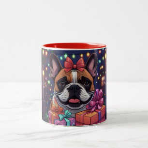 Französische Bulldogge Lichterkette Weihnachten Two-Tone Coffee Mug