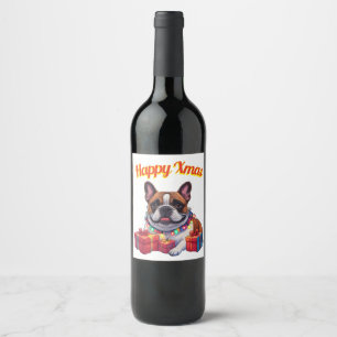 Französische Bulldogge Lichterkette Weihnachten  Wine Label