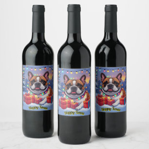 Französische Bulldogge Lichterkette Weihnachten  Wine Label