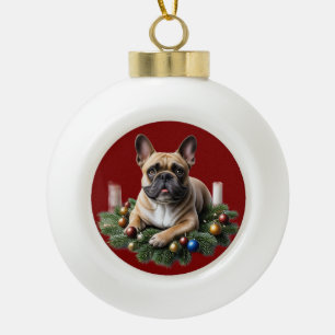 Französische Bulldogge liegt im Adventkranz Ceramic Ball Christmas Ornament