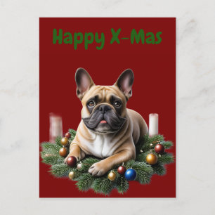 Französische Bulldogge liegt im Adventkranz Holiday Postcard