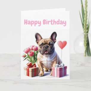Französische Bulldogge mit Blumen Birthday Bulldog Invitation