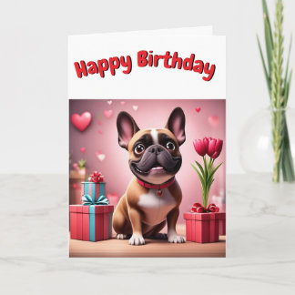 Französische Bulldogge mit Blumen Birthday Invitation