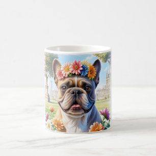 französische Bulldogge mit Blumenkranz Coffee Mug