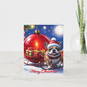 Französische Bulldogge mit Christbaumkugel Holiday Card