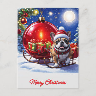 Französische Bulldogge mit Christbaumkugel Holiday Postcard