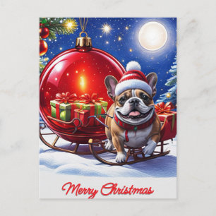 Französische Bulldogge mit Christbaumkugel Invitation Postcard