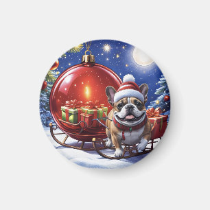 Französische Bulldogge mit Christbaumkugel Magnet