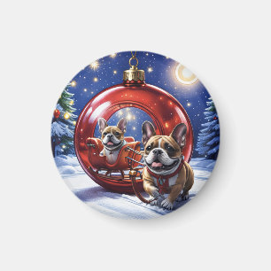 Französische Bulldogge mit Christbaumkugel Magnet