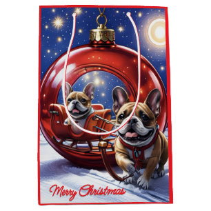 Französische Bulldogge mit Christbaumkugel Medium Gift Bag