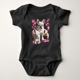 Französische Bulldogge mit drei Bulldoggen in Pink Baby Bodysuit