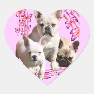 Französische Bulldogge mit drei Bulldoggen in Pink Heart Sticker