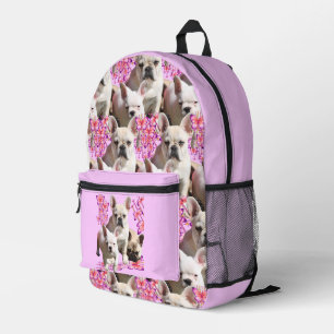 Französische Bulldogge mit drei Bulldoggen in Pink Printed Backpack
