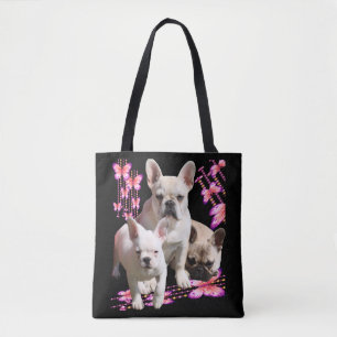 Französische Bulldogge mit drei Bulldoggen in Pink Tote Bag