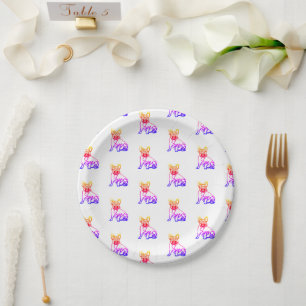 Französische Bulldogge mit Herz Comic Pappteller Paper Plate